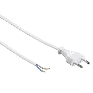 Cavo di alimentazione con spina europea bianco, 2 metri - 2 x 0,75 mm