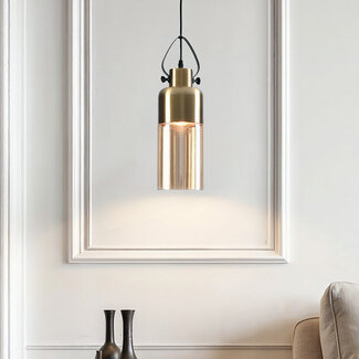 Lampada a sospensione Laure - sfera allungata in vetro ambrato art-deco