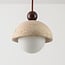 Lampada a sospensione Vara - travertino (pietra naturale), legno e vetro bianco latte