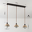 Lampada a sospensione a 3 luci Vara - travertino (pietra naturale), legno e vetro bianco latte