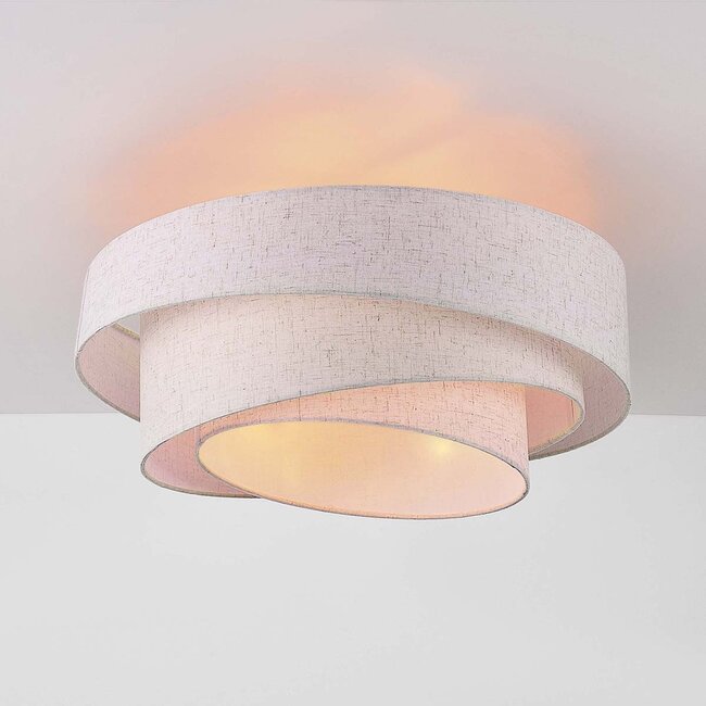 Plafoniera a 3 luci Neroi - beige con paralumi in lino a strati