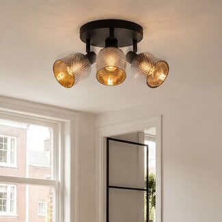 Faretto da soffitto a 3 luci Jersey in nero opaco con vetro grigio fumé