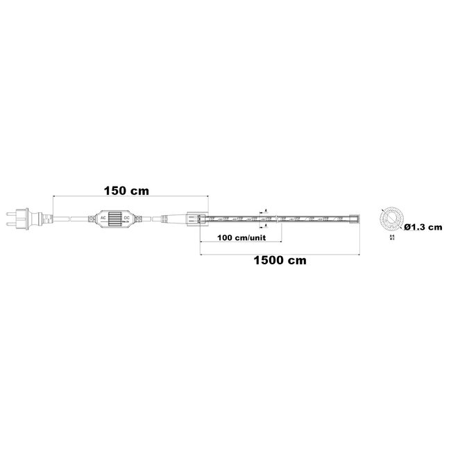 Tubo luminoso rotondo 13 mm | 15 metri con 450 LED | 2700K