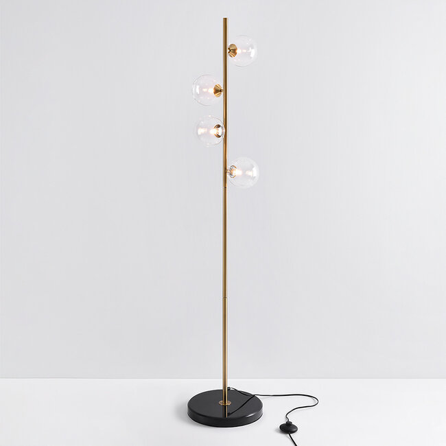 Lampada da terra Pippa a 4 luci in oro con vetro trasparente