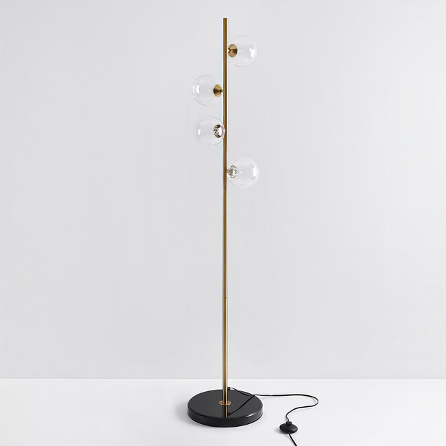 Lampada da terra Pippa a 4 luci in oro con vetro trasparente