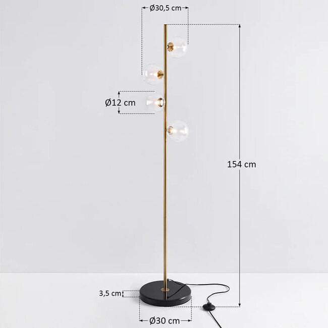 Lampada da terra Pippa a 4 luci in oro con vetro trasparente