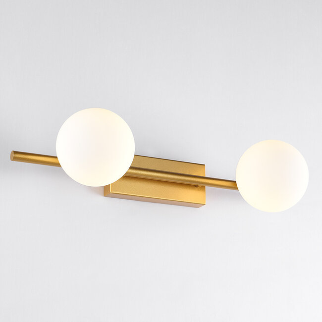 Applique a 2 luci Tanem - sfere bianche e oro