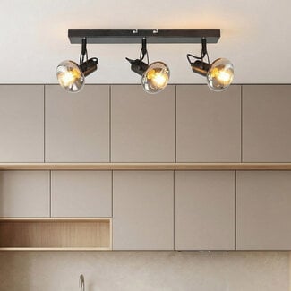 Plafoniera Elias a 3 luci con vetro grigio fumé - nero