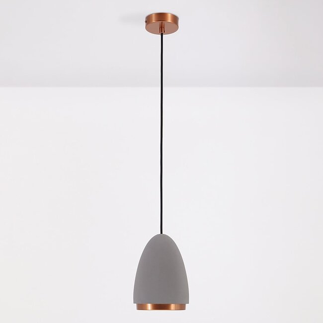 Lampada a sospensione moderna Feis con cemento e bordo in rame