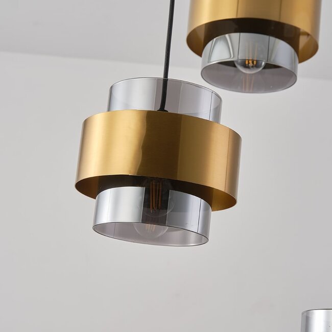 Lampada a sospensione a 3 luci Arany - nero con dettagli in bronzo