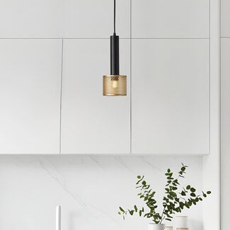 Lampada a sospensione a 1 luce Ouro - nero e oro con design a nido d'ape