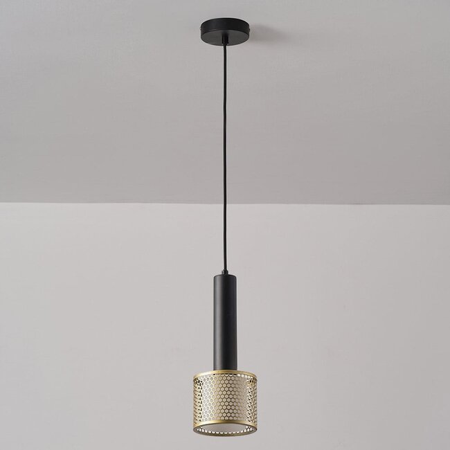 Lampada a sospensione a 1 luce Ouro - nero e oro con design a nido d'ape