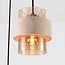 Lampada a sospensione a 3 luci Sani con travertino (pietra naturale) e vetro ambrato