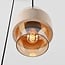 Lampada a sospensione a 3 luci Sani con travertino (pietra naturale) e vetro ambrato