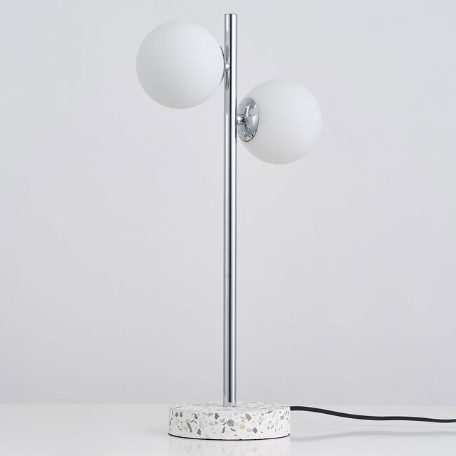 Lampada da tavolo a 2 luci Pallon con vetro bianco latte - effetto marmo