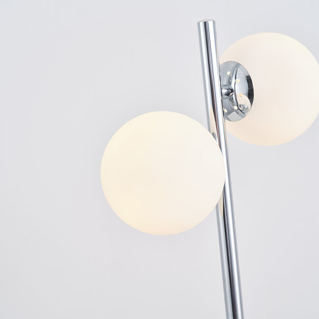 Lampada da tavolo a 2 luci Pallon con vetro bianco latte - effetto marmo