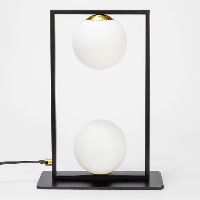 Lampada da tavolo a 2 luci Duas - nero con vetro bianco latte