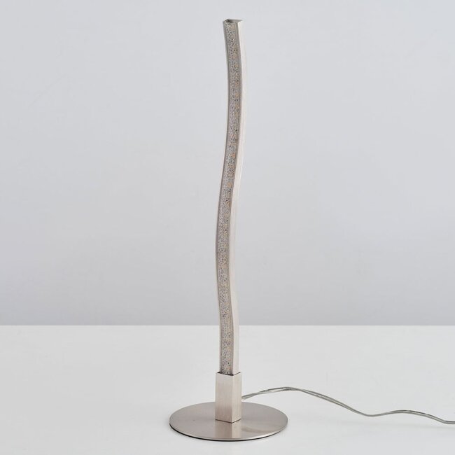 Lampada da tavolo minimalista Vinti in nichel satinato con LED integrati