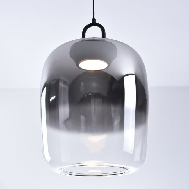 Lampada a sospensione Melody con vetro fumé sfumato e LED dimmerabili in 3 livelli