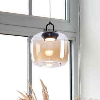Lampada a sospensione Zahra con vetro ambrato sfumato e LED dimmerabili in 3 livelli