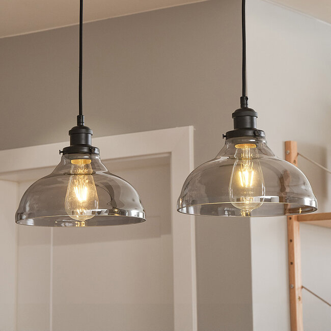 Lampada a sospensione a 2 luci Esper - nero con vetro fumé