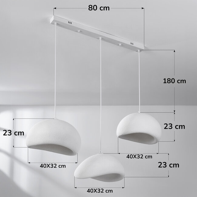 Lampada a sospensione Wabi Sabi a 3 luci Shibui - bianco effetto pietra