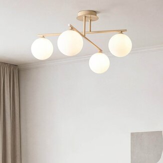 Plafoniera girevole a 4 luci Nymo - beige con vetro bianco latte