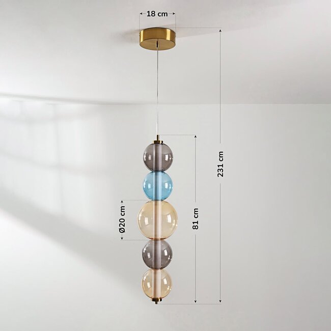 Lampada a sospensione di design Movar con LED e sfere di vetro colorate - dimmerabile triac