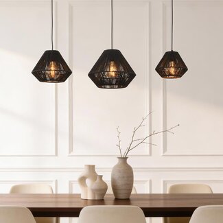 Lampada a sospensione a 3 punti luce Ives - nero intrecciato