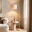 Lampada da terra curva Pedro con paralume plissettato in beige