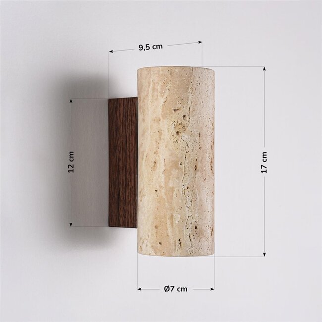 Applique Raxon con travertino (pietra naturale) ed effetto legno