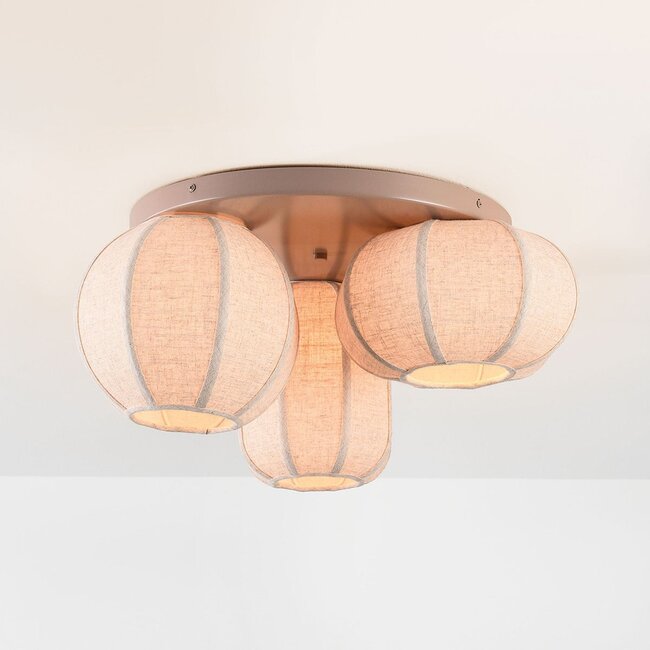 Plafoniera Florina con 3 paralumi in lino beige - tortora