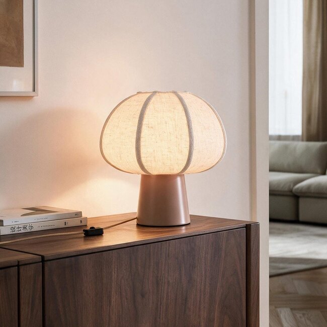 Lampada da tavolo Myrna con paralume in lino - tortora