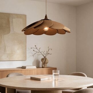 Lampada a sospensione Flario con paralume in lino - marrone