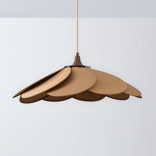 Lampada a sospensione Flario con paralume in lino - marrone