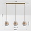 Lampada a sospensione Flari con 3 paralumi in travertino e vetro bianco latte - beige