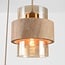 Lampada a sospensione Sani con 3 paralumi in travertino e vetro ambrato - beige
