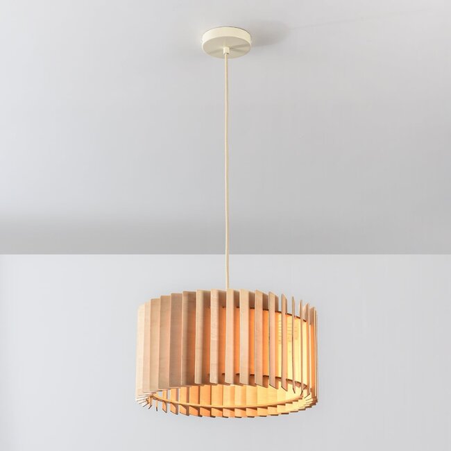 Lampada a sospensione Vyra con paralume in legno - naturale