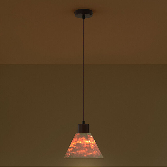 Lampada a sospensione Petra in travertino e legno - marrone