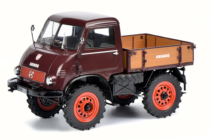 Scalemodel 1:18 Mercedes-Benz Unimog 401 with Westfalia-cabin Brown Schuco