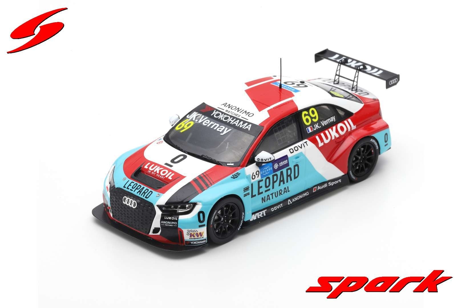 Schaalmodel 1:43 Audi RS 3 LMS, WRT Race Team, #69 Jean Karl Vernay WTCR Macau 2019  Spark