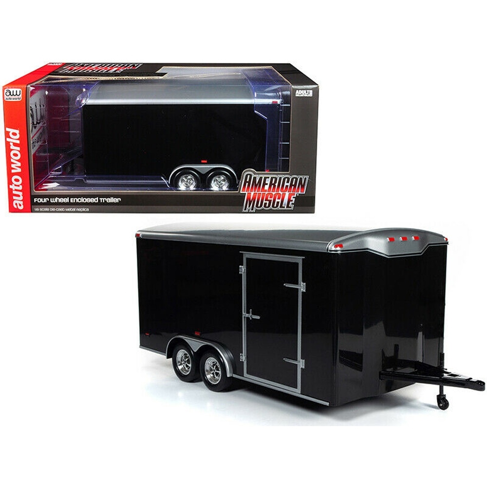 Schaalmodel 1:18 Enclosed Trailer Zwart Auto World