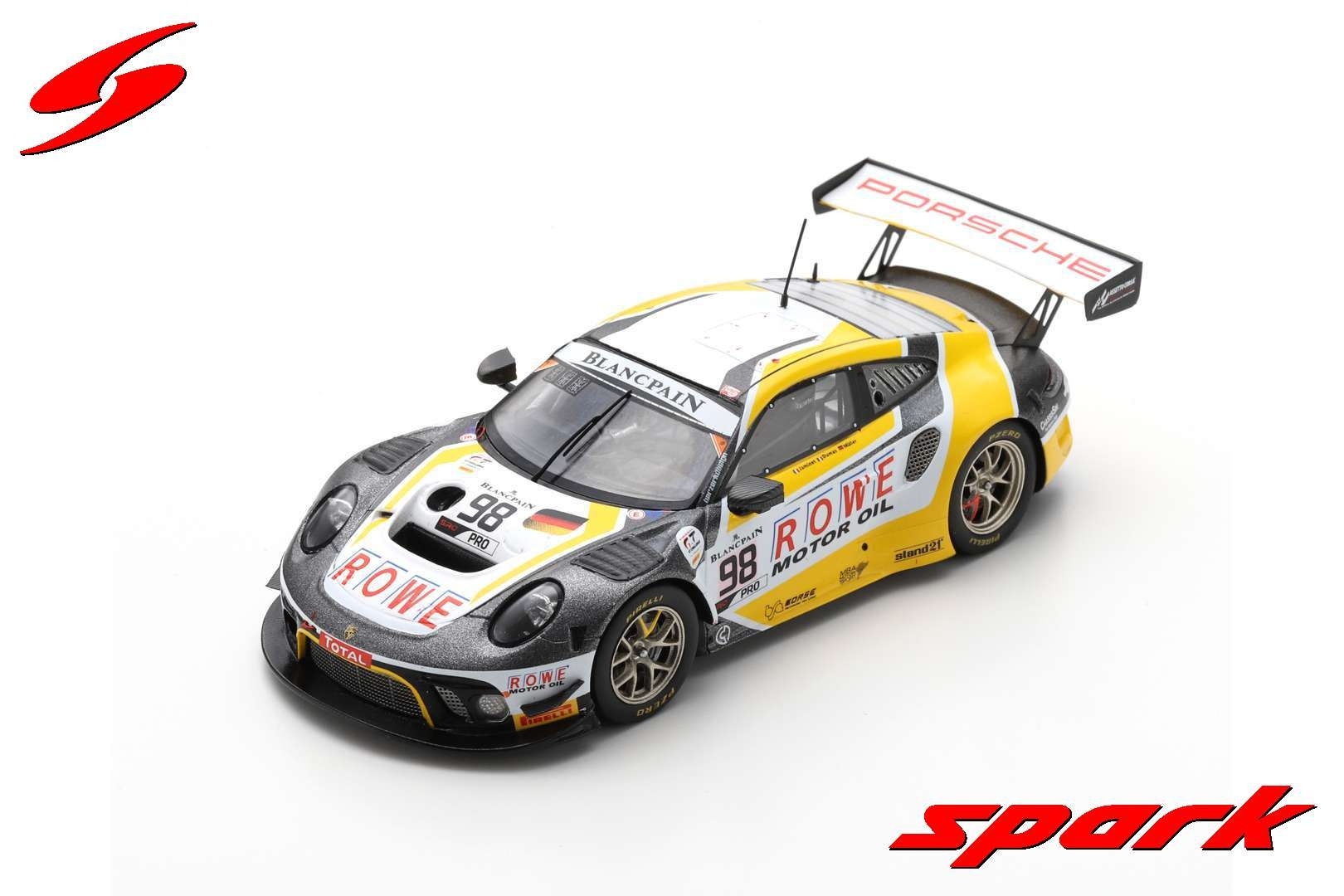 Schaalmodel 1:43 Porsche 911 GT3 R #98 ROWE Racing 5th 24H Spa 2019 Spark