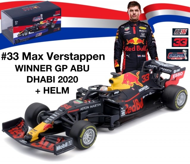 1:43 Red Bull Racing RB16 Max Verstappen Winner Abu Dhabi GP 2020, Bburago Signature
