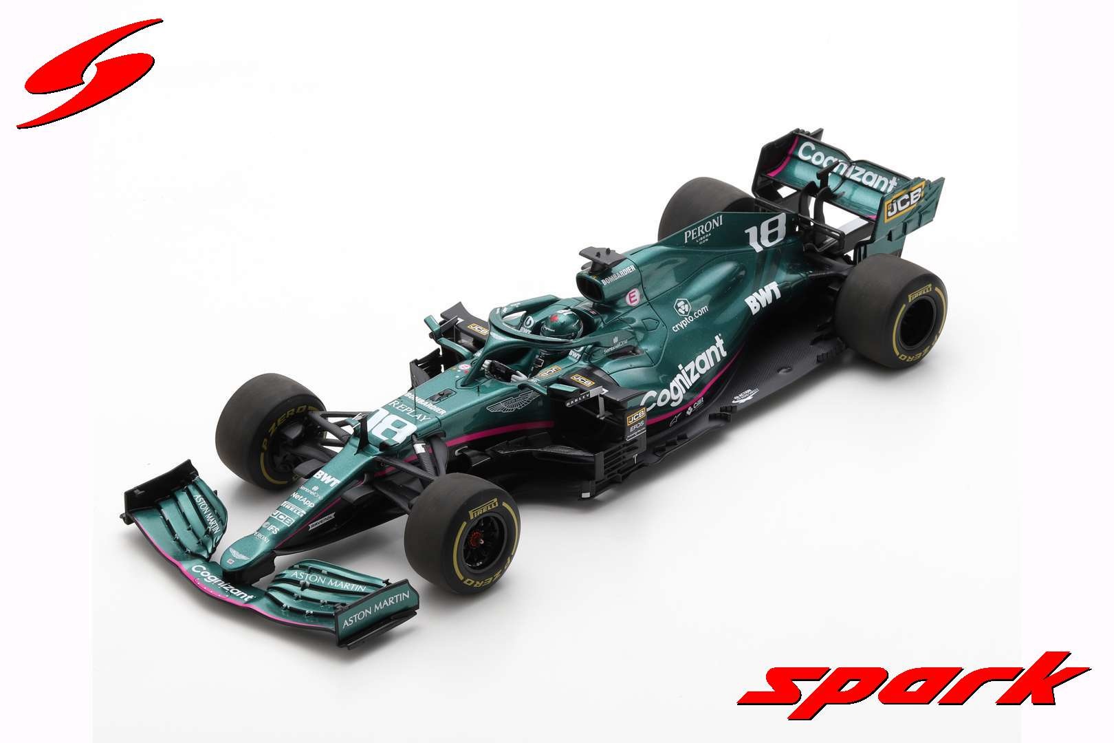 1:18 Aston Martin Cognizant F1 Team AMR21 #18 Lance Stroll Bahrain GP 2021 Spark