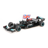 1:18 Mercedes-AMG Petronas F1 Team W12 E Performance #44 Lewis Hamilton British GP 2021 With Flag Minichamps