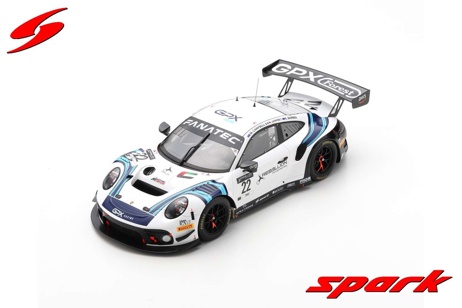 Scalemodel 1:18 Porsche 911 GT3 R  #22 GPX Racing Winner Paul Ricard 1000km 2021 Spark