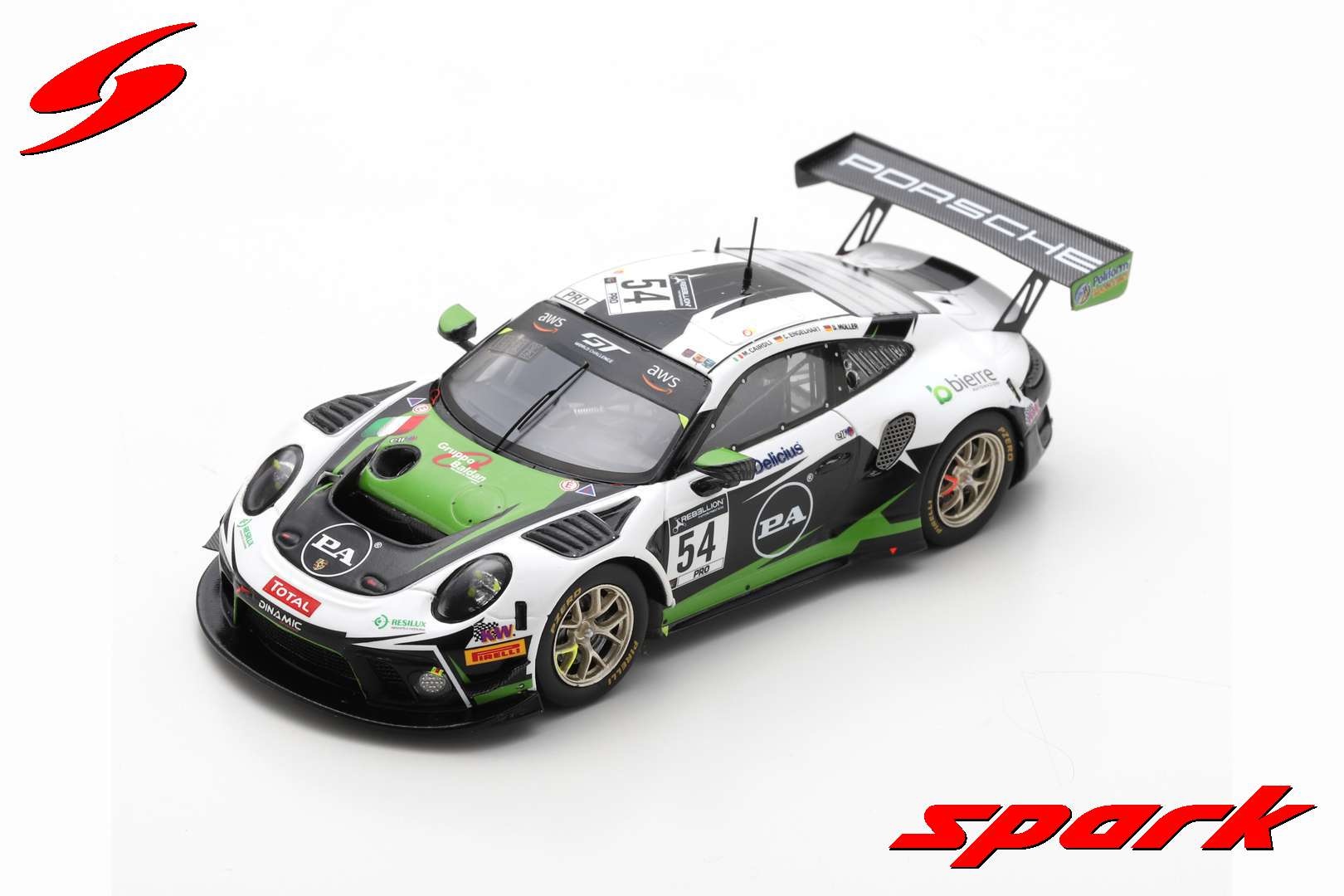 Schaalmodel 1:43 Porsche 911 GT3 R #54 Dinamic Motorsport 3rd 24H Spa 2020 Spark