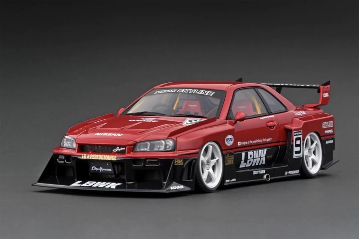 1:18 LB-WORKS Silhouette Nissan Skyline R-34 Red & Black Ignition Models