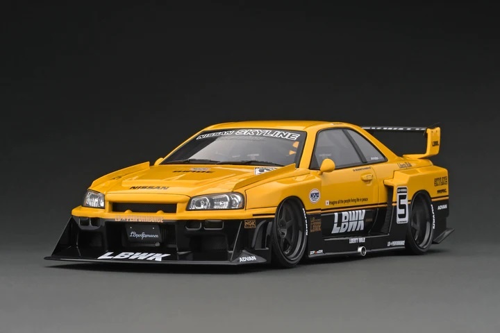 1:18 LB-WORKS Silhouette Nissan Skyline R-34 Yellow & Black Ignition Models